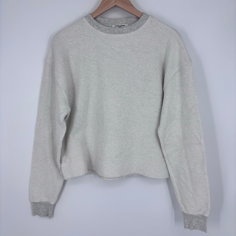 perfectwhitetee Mayer Reverse Fleece Crewneck Sweatshirt Womens S Grey *FLAW